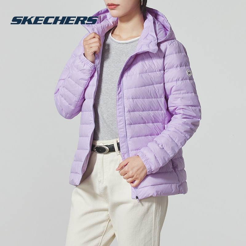 斯凯奇棉羽女装冬季新款保暖短款羽绒服官网连帽女士防风夹克外套