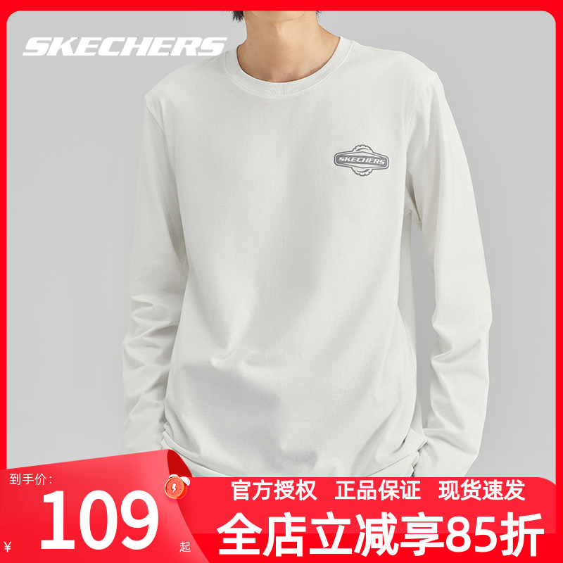 斯凯奇男装长袖T针织简约运动上衣圆领休闲套头衫夏季情侣款卫衣