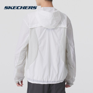 斯凯奇男款夏季服运动外套轻薄透气连帽皮肤衣夹克男女装