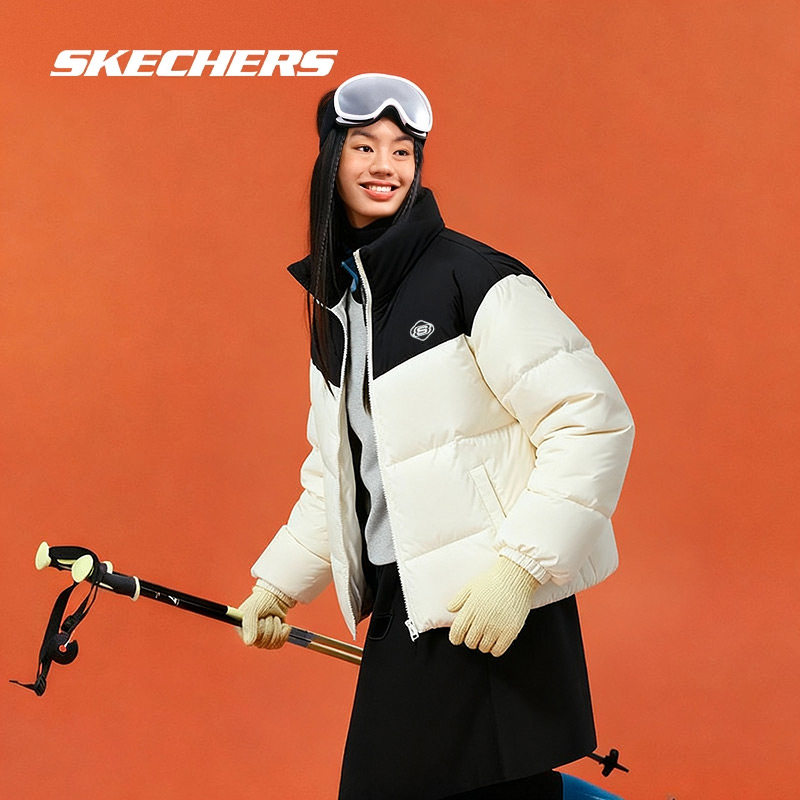 斯凯奇羽绒服25冬季新款男装女装白色羽绒外套短款面包服立领棉袄