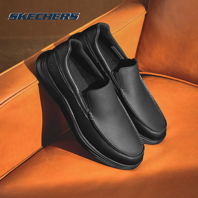 斯凯奇男鞋冬季新款运动鞋官方正品休闲鞋软底鞋黑色通勤商务皮鞋