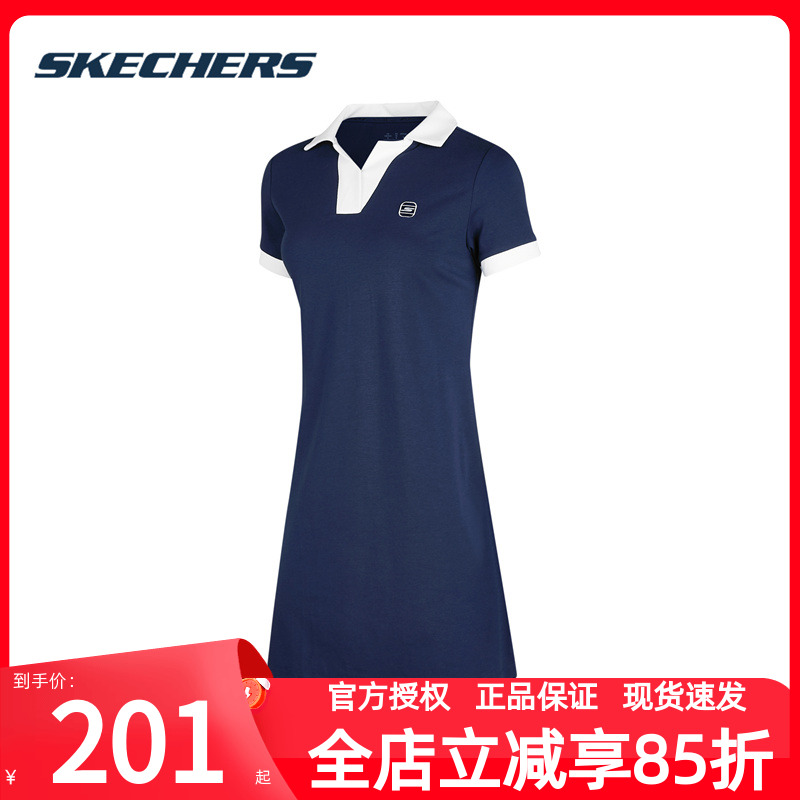 斯凯奇运动套装夏季新款女子连衣裙运动针织裙子女款透气紧身短裤