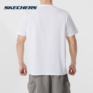Skechers 夏季 斯凯奇 男装 白色运动休闲跑步 新款 透气针织短袖