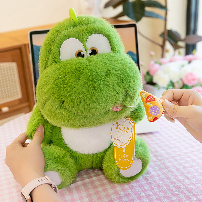 绿色恐龙公仔毛绒玩具布娃娃玩偶吃着披萨霸王龙抱枕坐姿生日礼物