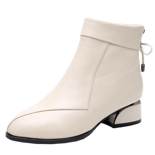 2024新款真皮短靴女单靴粗跟加绒大码女鞋41一43妈妈鞋秋冬款棉靴