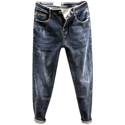 三古木棉高端弹力修身牛仔裤男2023春秋款紧身长裤子男潮流百搭