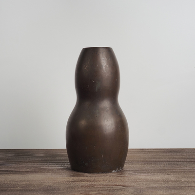 日本回流葫芦型铜花器敞口大花瓶居家书房博古架插花高级感摆件