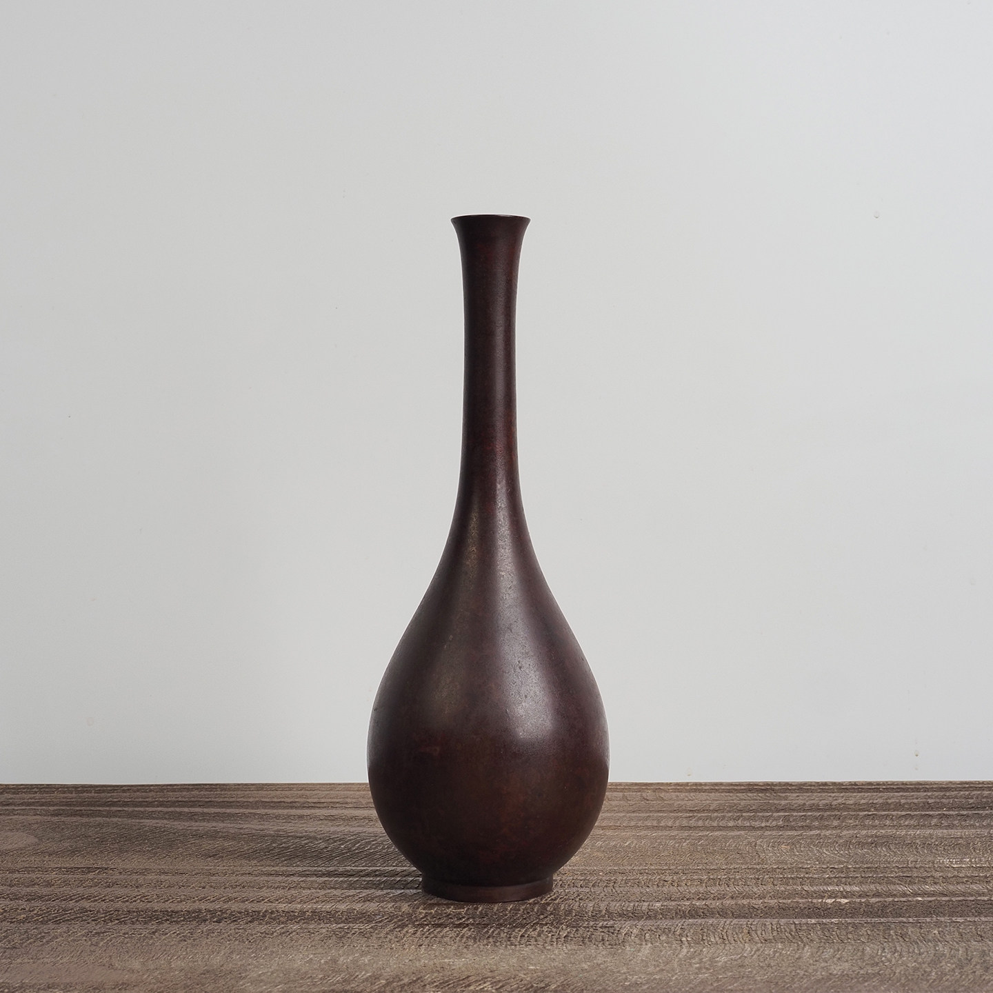 日本老物件昭和时期鹤首铜花瓶名家惠章作茶室文房样禅意插花摆件