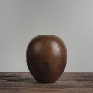 日本回流班紫铜花瓶长谷川雅山作质朴透逸家居书房新中式插花装饰