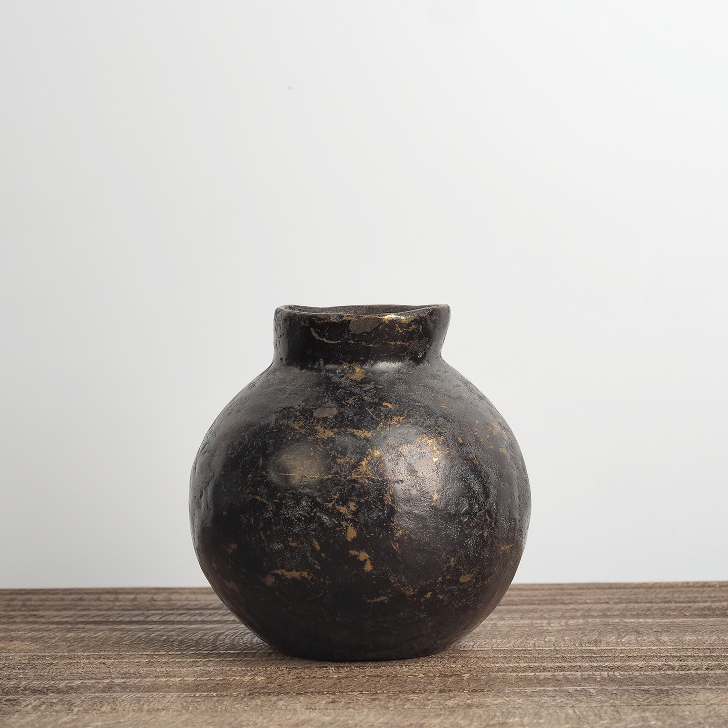 中古日本罐形铜花瓶名家西大由作居家茶室玄关文房台面插花摆件