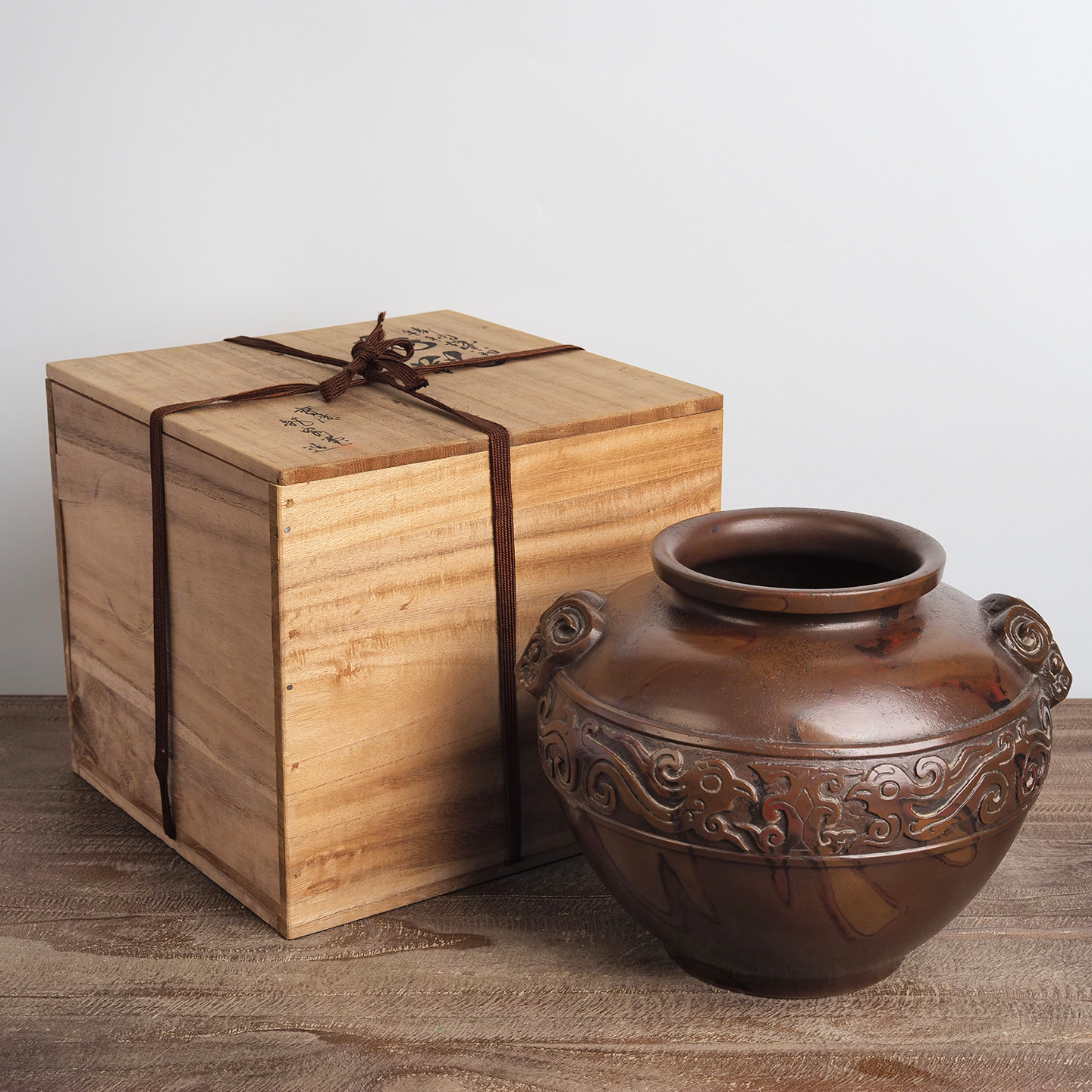 中古日本斑紫铜复古双耳铜花瓶居家茶室书房玄关壁龛室内装饰摆件