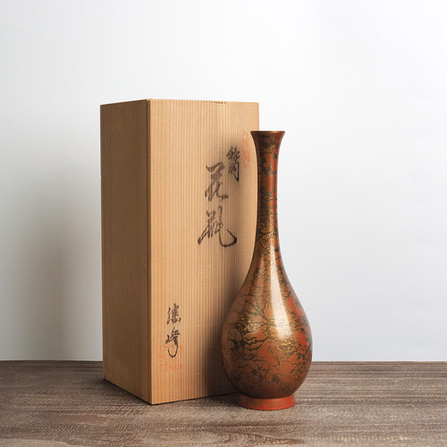 日本高岗铜花瓶鹤首瓶设计师推荐室内居家书房样板间台面插花摆件