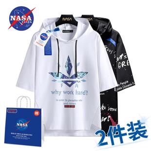 NASA联名五分袖 青少年短袖 潮牌宽松t恤男装 冰丝体恤男夏季 衣服潮