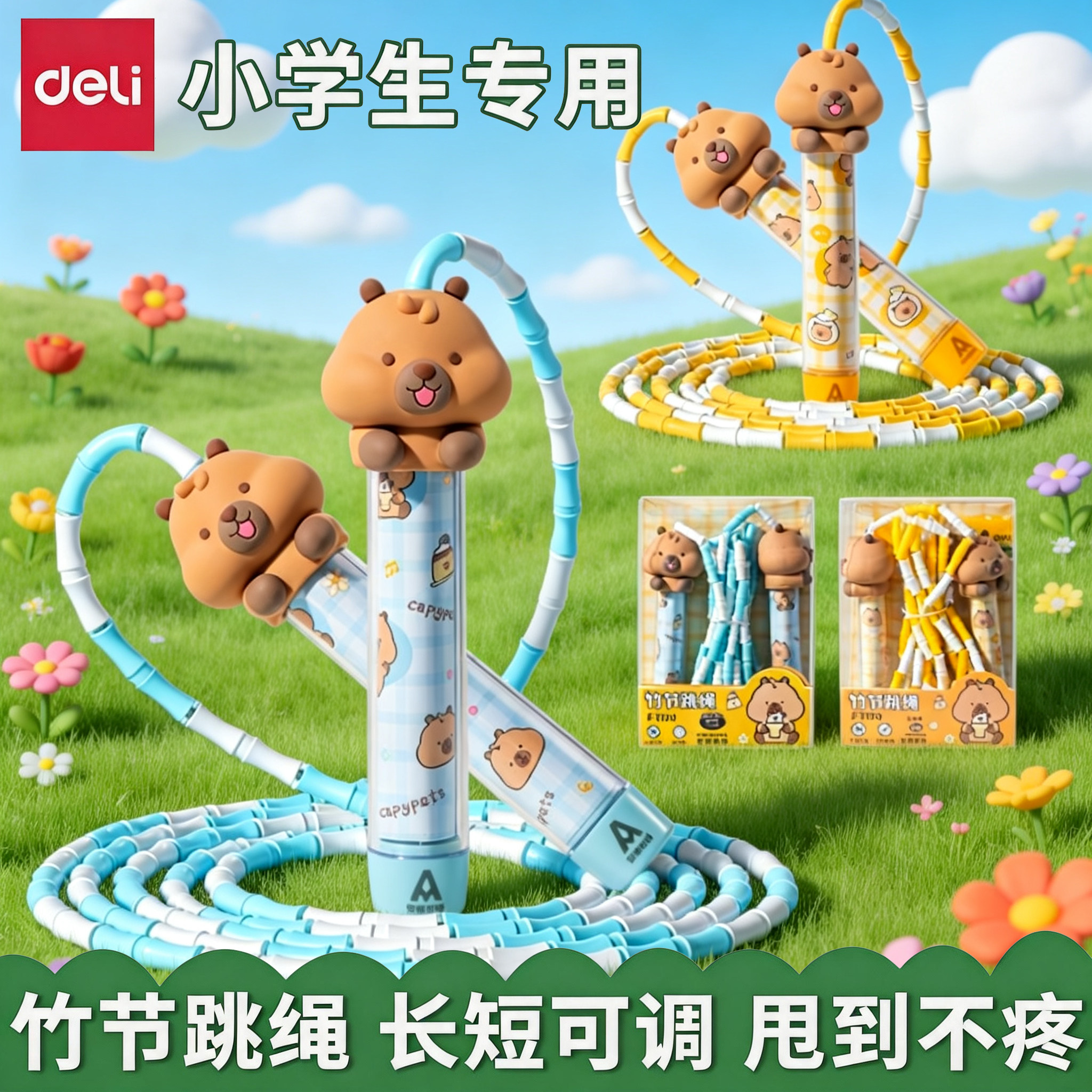 得力竹节跳绳卡皮巴拉儿童初学跳绳小学生幼儿园大班一年级幼儿