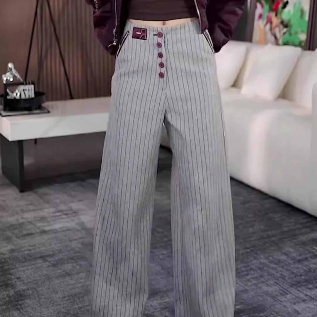 法式时尚高端气质独特设计感裤子女早秋新款洋气高级感条纹西装裤