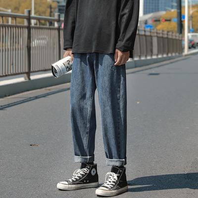 牛仔裤男2023新款秋季加绒加厚直筒宽松男款阔腿九分休闲男生裤子