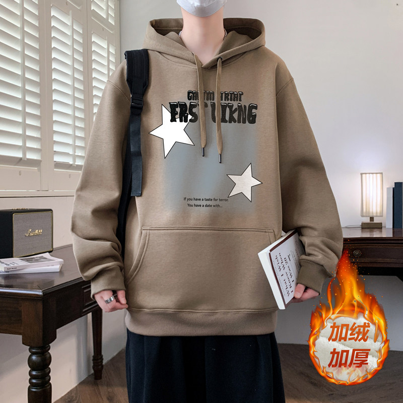 冬季连帽卫衣男孩13初中学生14加绒加厚15岁帅气大童潮流冬装上衣