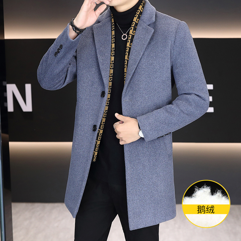 冬季青少年中长款毛呢呢子羽绒服