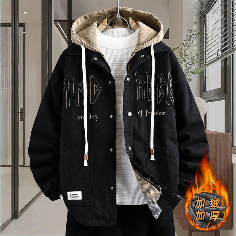 冬季帅气牛仔棉衣加绒加厚外套13