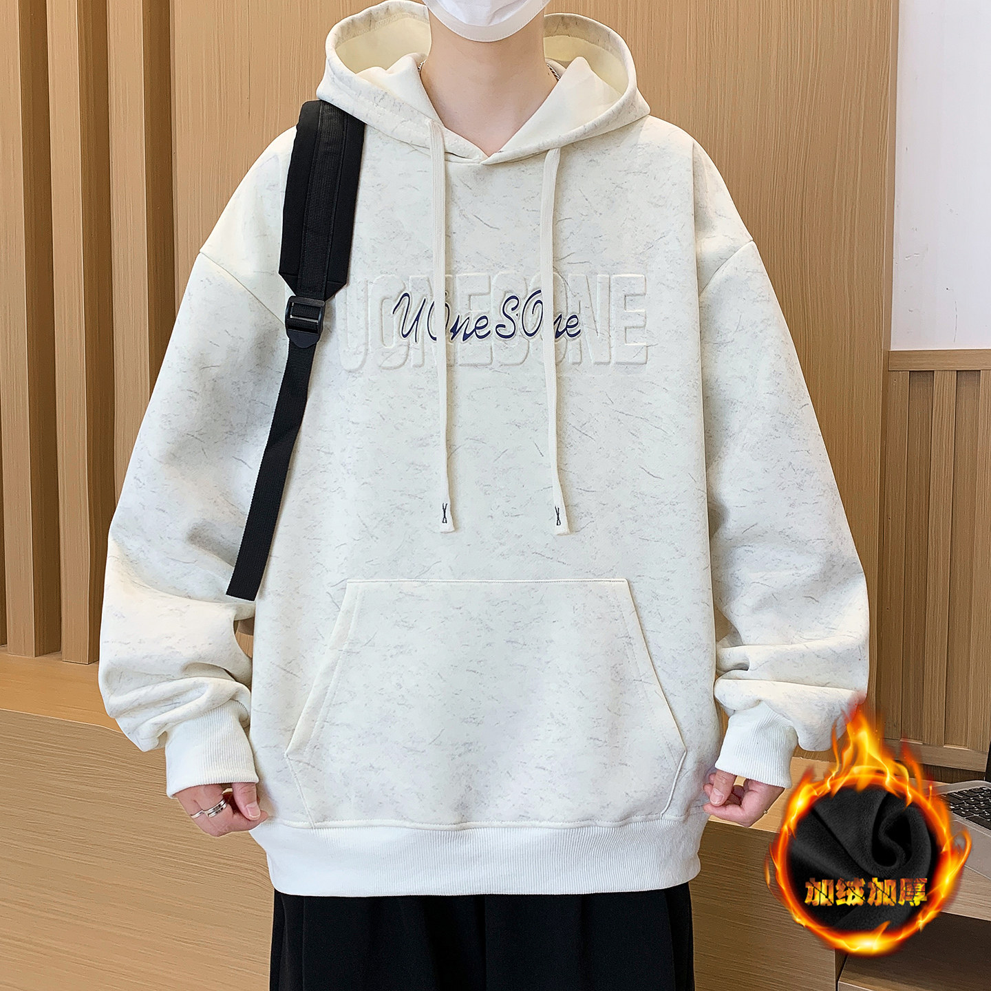 冬季潮牌连帽卫衣男孩12-15岁高初中学生13加绒加厚14大童长袖T恤