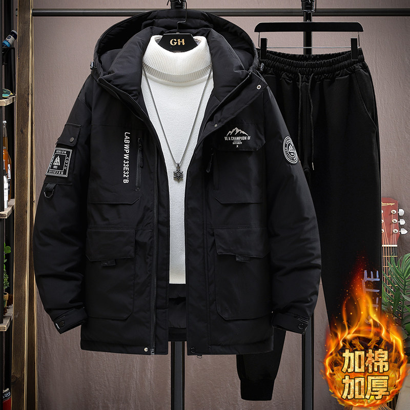 冬季潮流男孩13加厚棉衣套装15岁初中学生羽绒棉服16大童帅气棉袄