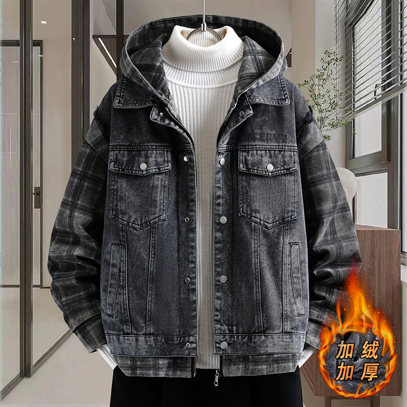 青少年冬季加绒加厚牛仔外套棉衣