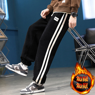 冬季15岁青少年加绒加厚长裤子12男孩14初中学生大童松紧腰休闲裤