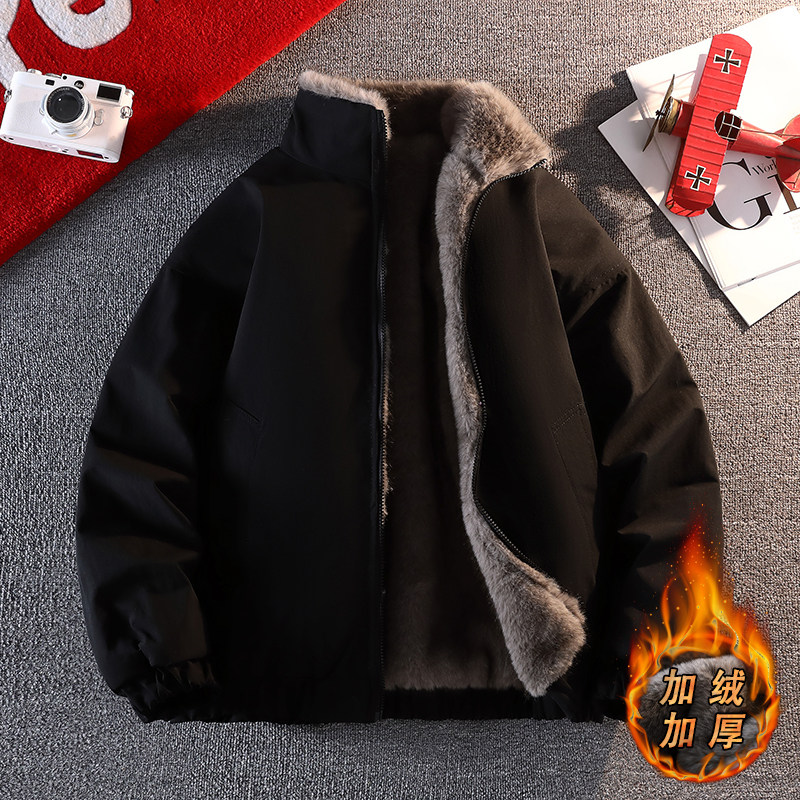 冬季青少年加绒加厚双面穿棉衣12岁男孩14初中学生大童16帅气棉服