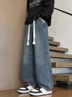 13青少年春季松紧腰牛仔裤12岁男孩15中学生14大童宽松直筒牛子裤