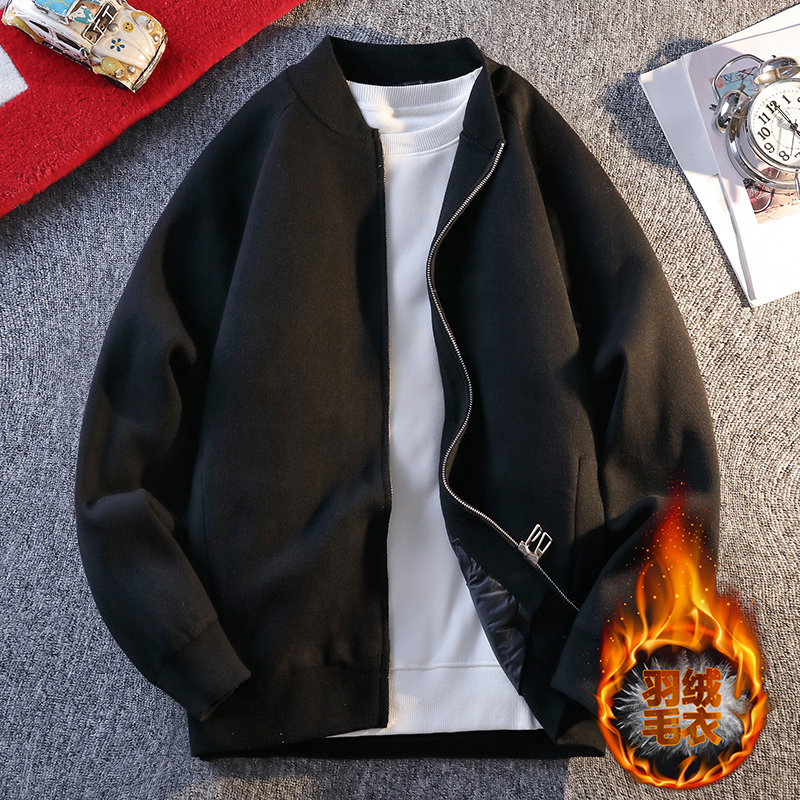 冬季青少年保暖羽绒内胆毛衣开衫中学生14男孩15岁大童16针织外套