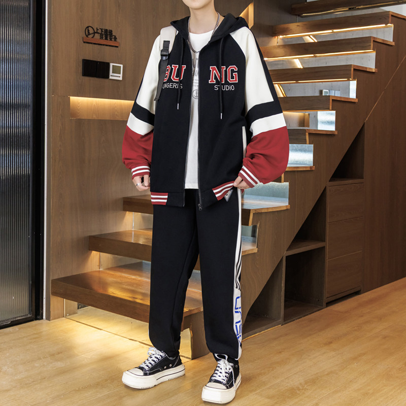 春秋季卫衣外套男孩13初高中学生14潮流帅气15岁大童运动开衫套装