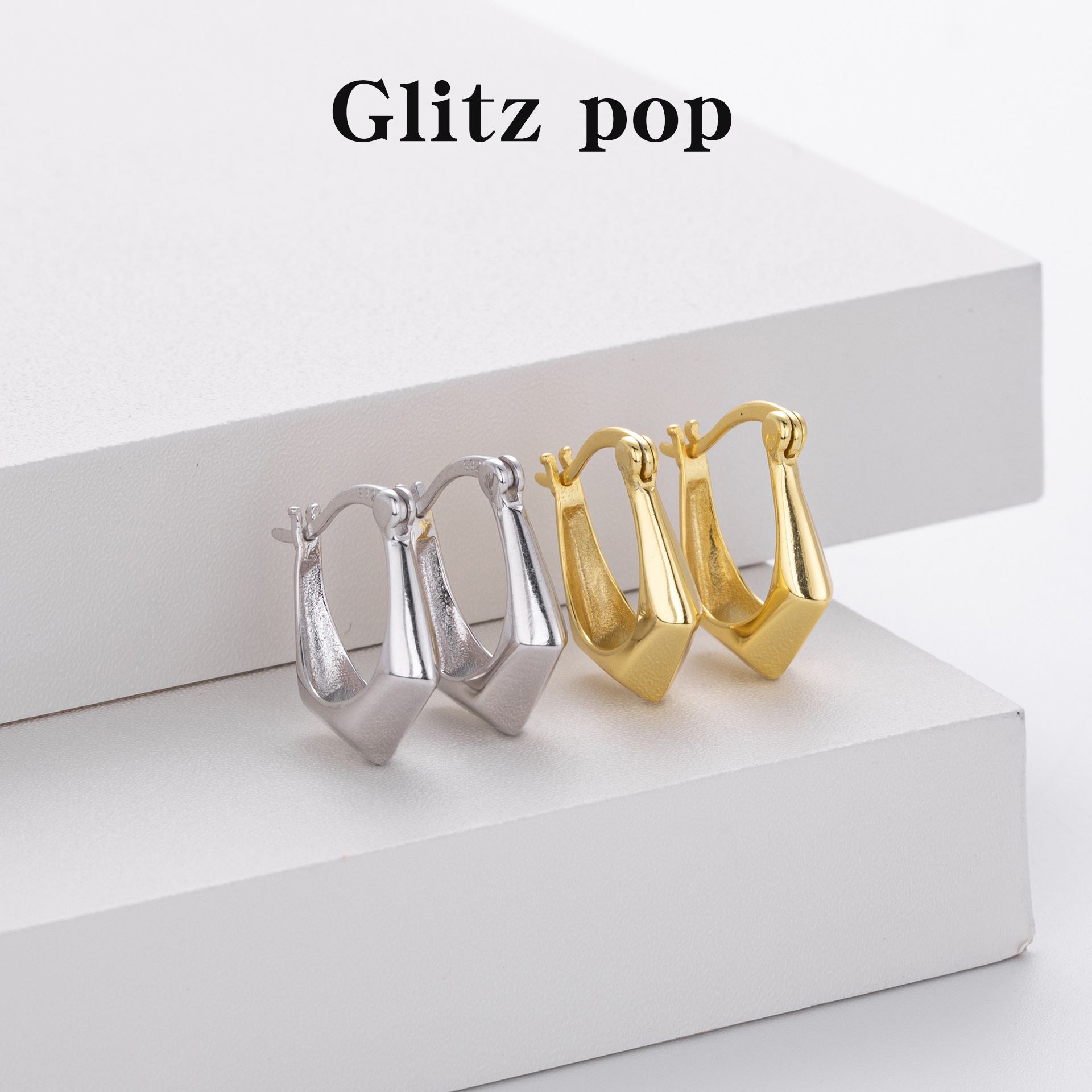 欧美s925纯银韩国秋款菱形耳扣小众冷风耳坠耳环饰品ins风