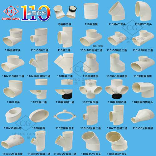 110立扁三通缩口内插三通扁管扁转圆三通弯头排水管马桶移位器