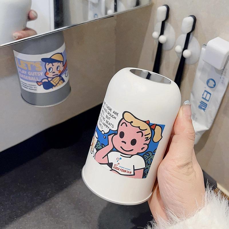 日系简约不锈钢刷牙水杯情侣牙刷杯原田治学生宿舍漱口杯创意家用