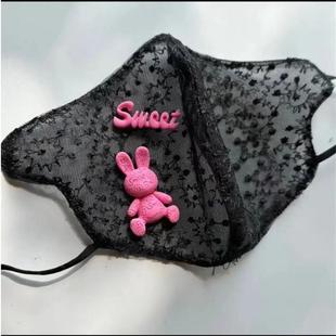 夏天防晒网纱韩版 蕾丝口罩高颜值网红新款 花边紫外线冰丝透气薄款