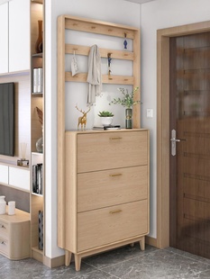 超薄鞋柜斯堪的纳维亚家庭入口入口柜与衣架简单的实木门厅倾卸桶