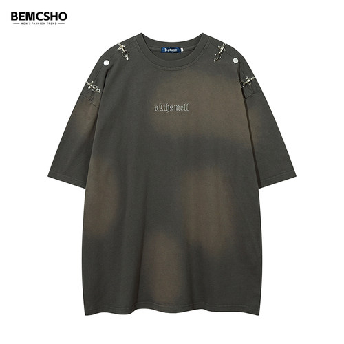 美式复古扎染短袖BEMCSHO男女