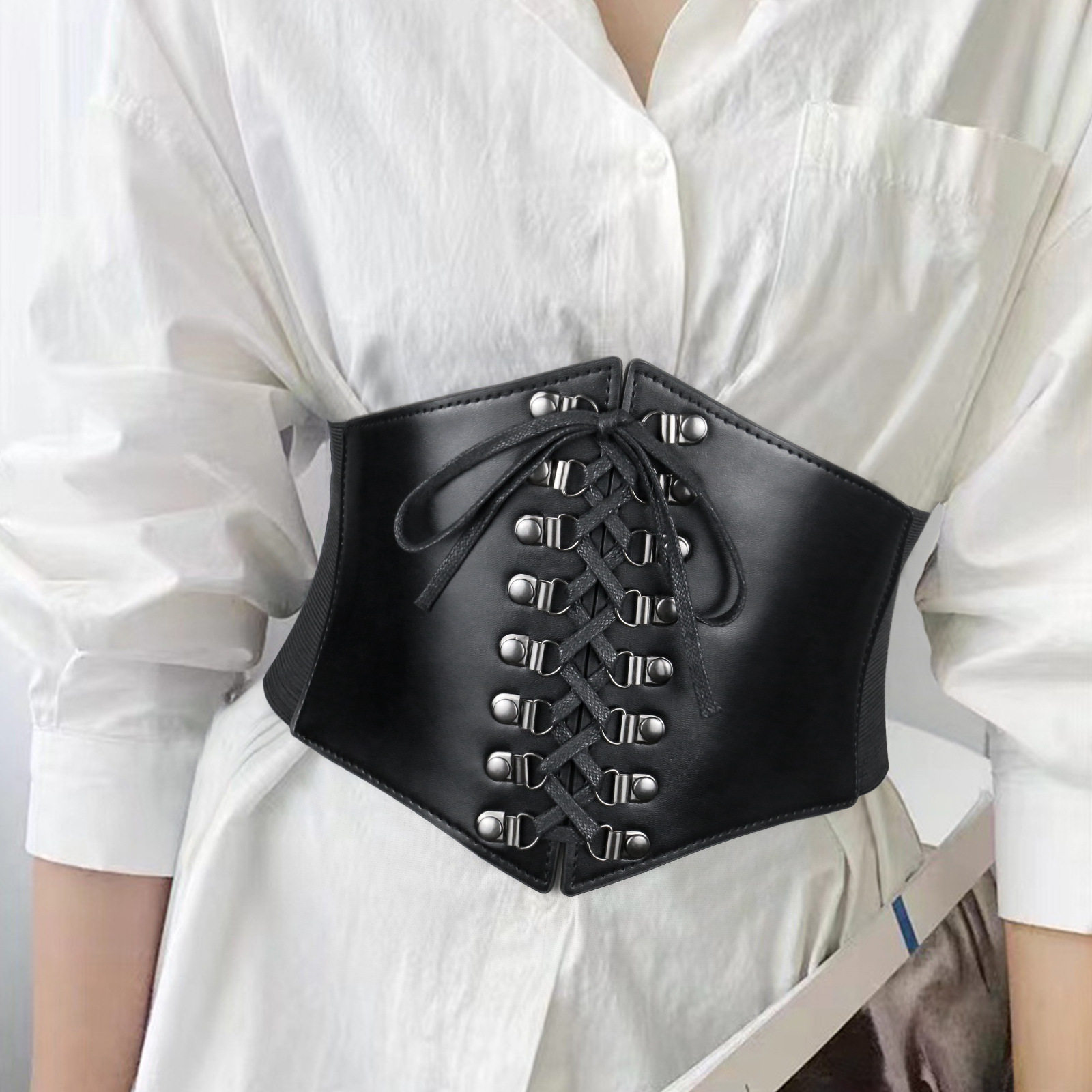 欧美松紧束腰瘦身腰带朋克风宫廷绑带COSPLAY服饰装饰皮带腰封女