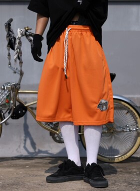 美式休闲old school复古刺绣奇卡诺大码网眼篮球裤过膝六分短裤