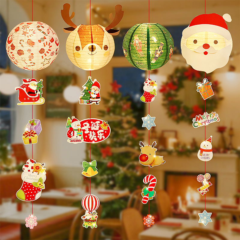 圣诞节装饰氛围发光灯笼挂件商场店铺门口幼儿园活动吊饰场景布置
