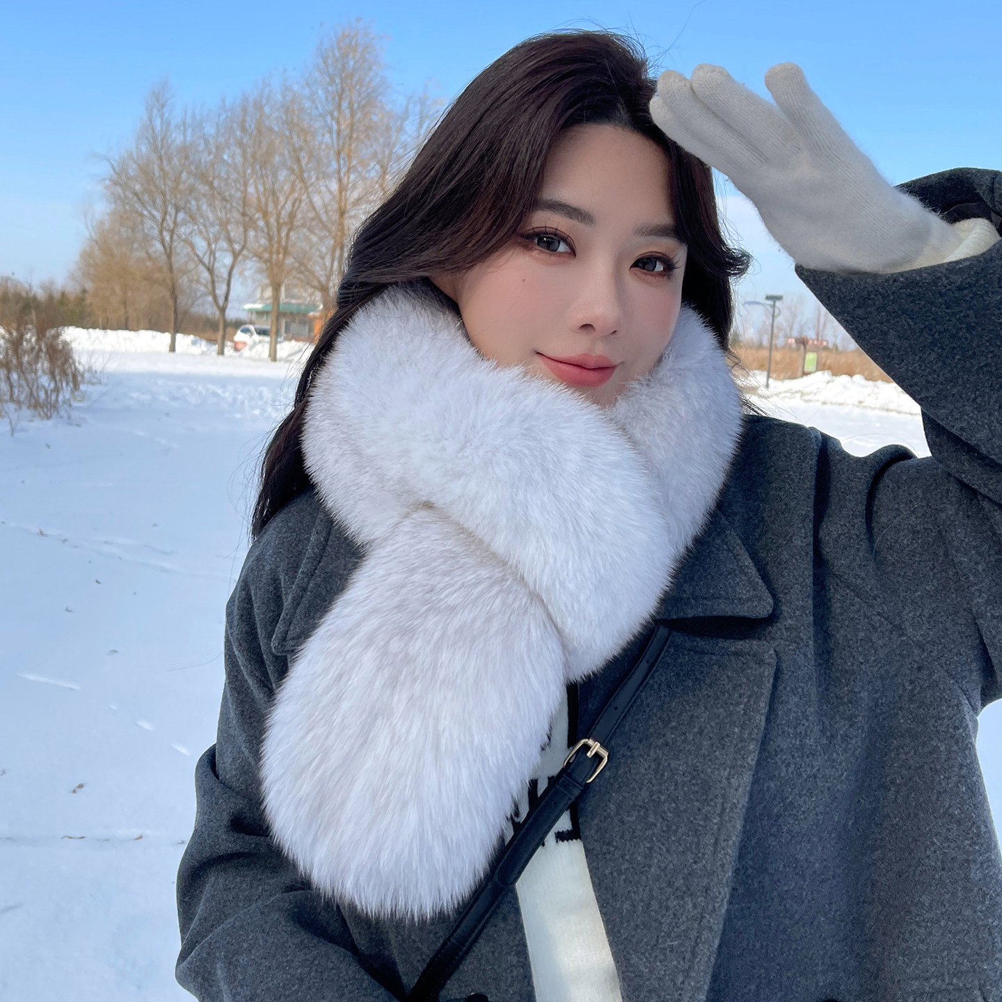 超保暖双面狐狸毛围巾冬季保暖男女同款一整只狐狸加大款皮草围脖