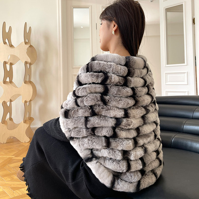 秋冬獭兔毛三角形披肩女士青紫蓝