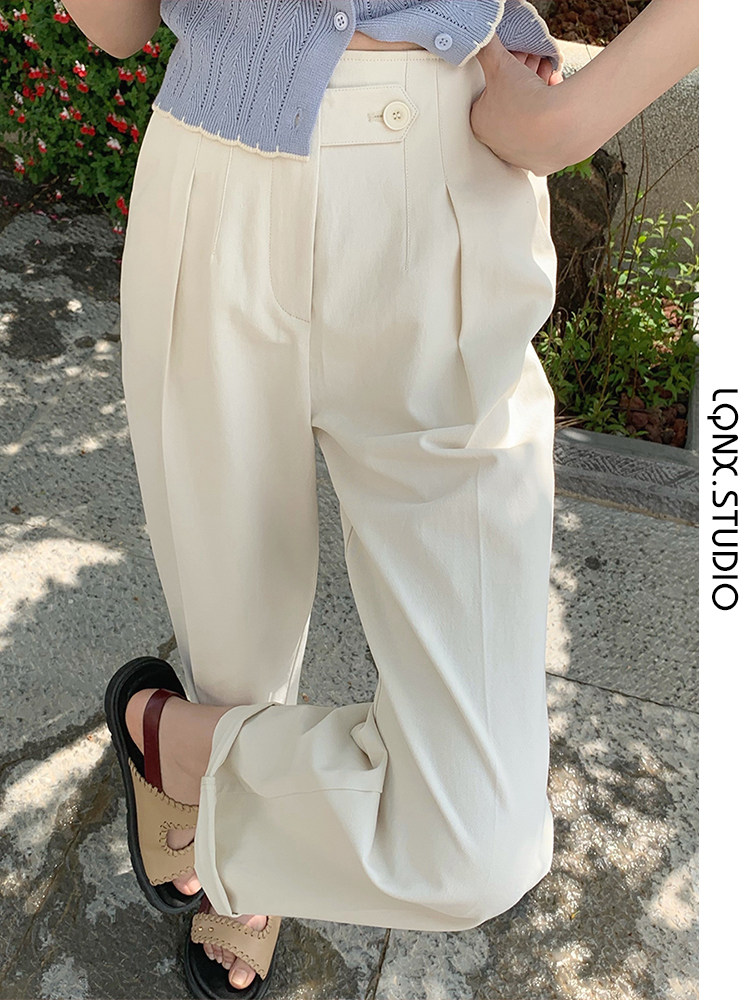 2023 NEW AUTUMN HIGH-WAISTED SLIM DESIGN THIN WHITE SUIT PANTS WOMENS COTTON DRAPE CASUAL STRAIGHT PANTS