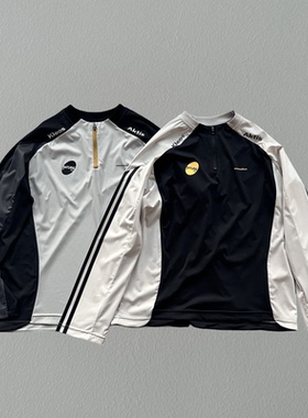 韩版户外骑行训练服球衣T恤运动健身冰凉感半拉链长袖情侣套头衫