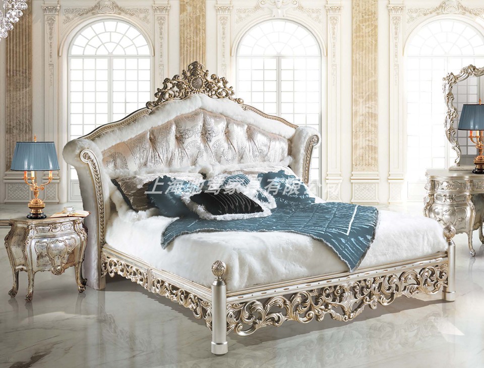 法式轻奢实木雕花布艺双人床卧室软包公主床婚床意大利定制大床