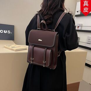 复古双肩包女高级感小众百搭两用背包2026新款韩版英伦学院风书包