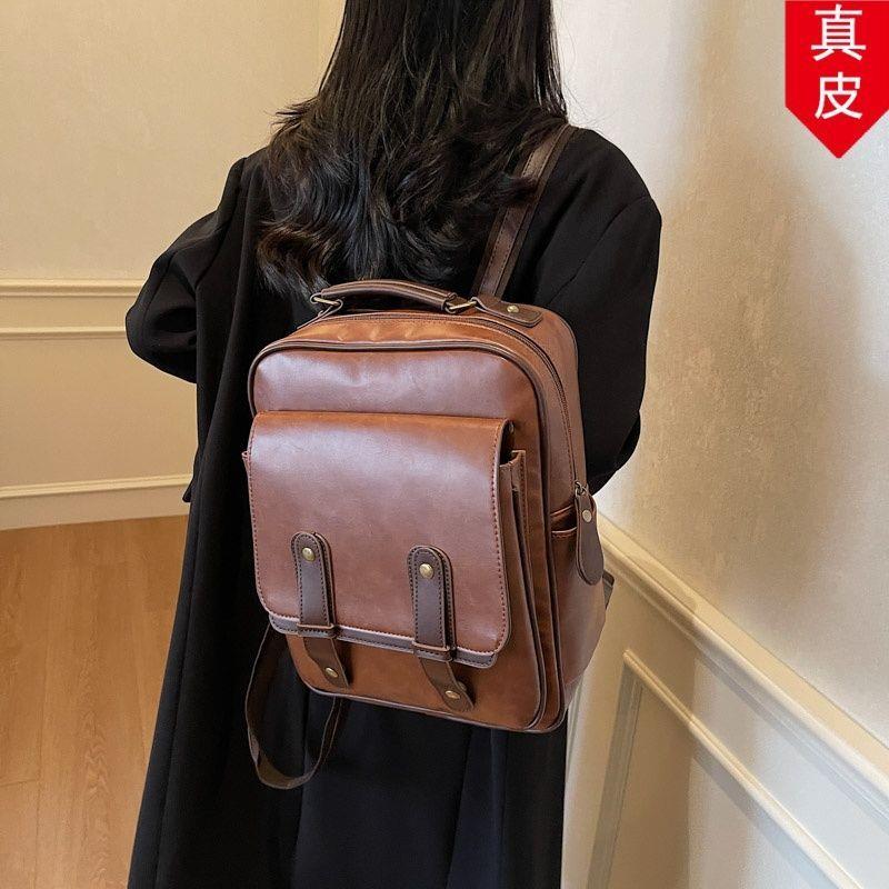新款书包通勤手提轻便高级真皮耐用大学生百搭感女生双肩包小背包