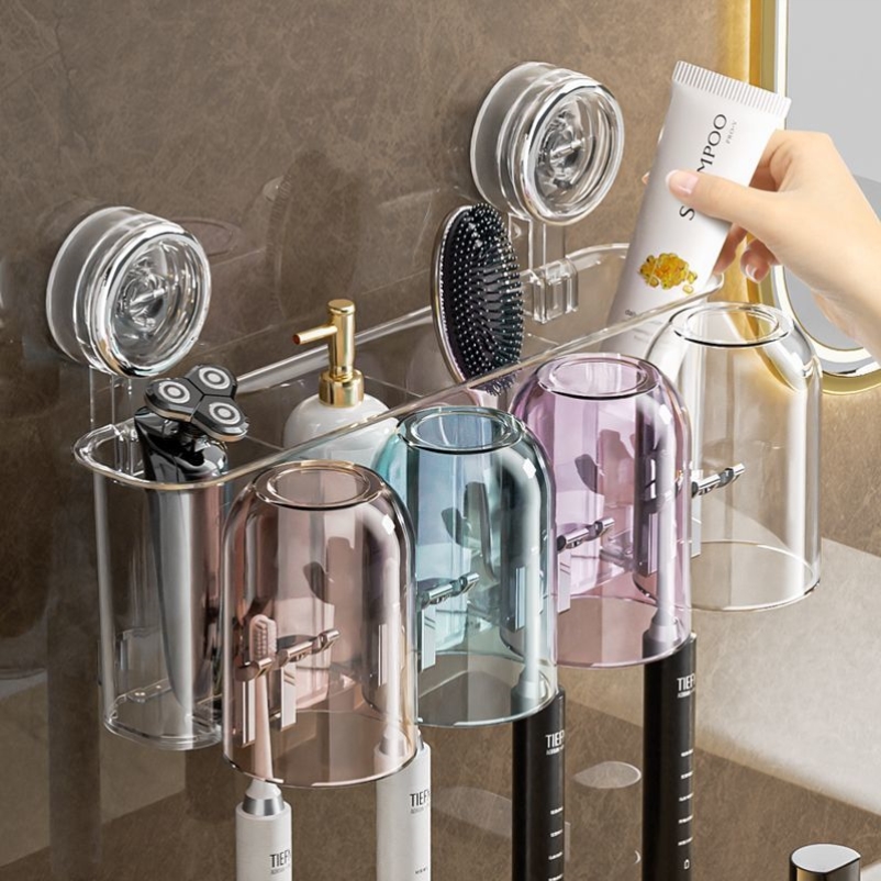 吸盘牙刷置物架免打孔高颜值漱口杯牙杯卫生间壁挂式牙刷牙膏架子