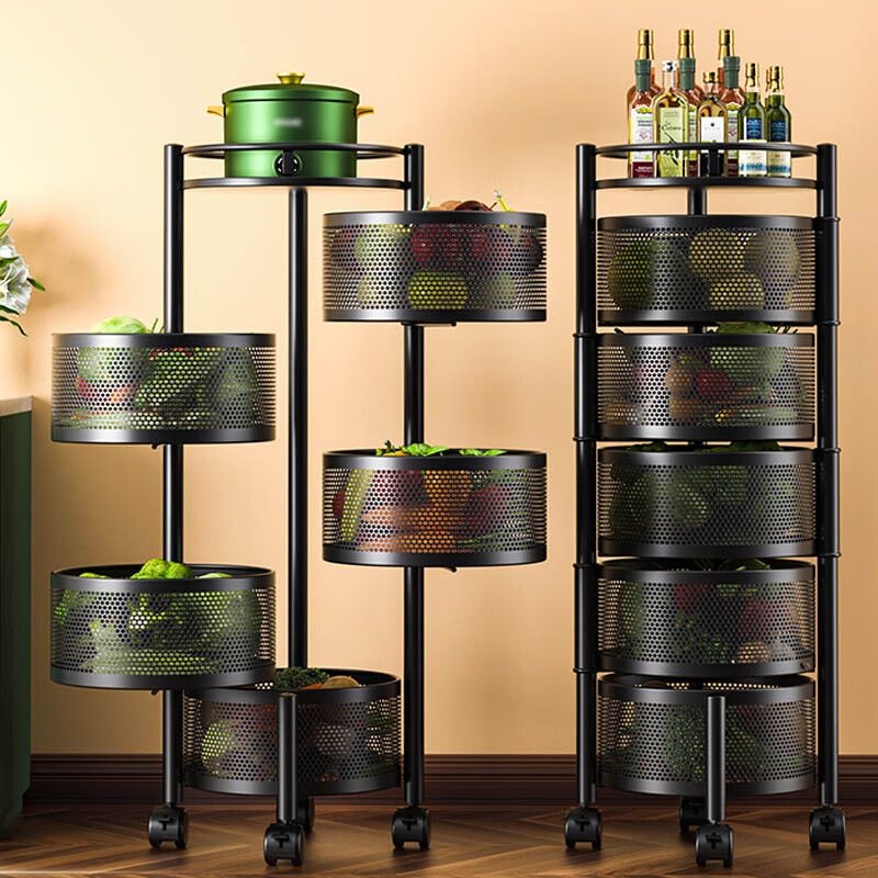 圆形新款多功能水果收纳架子旋转置物架多层水果蔬菜篮子落地.