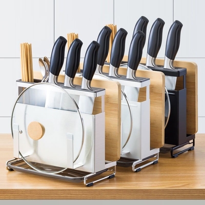 刀架多功能家用壁挂式免打孔厨房锅盖砧板放刀具架子不锈钢置物架